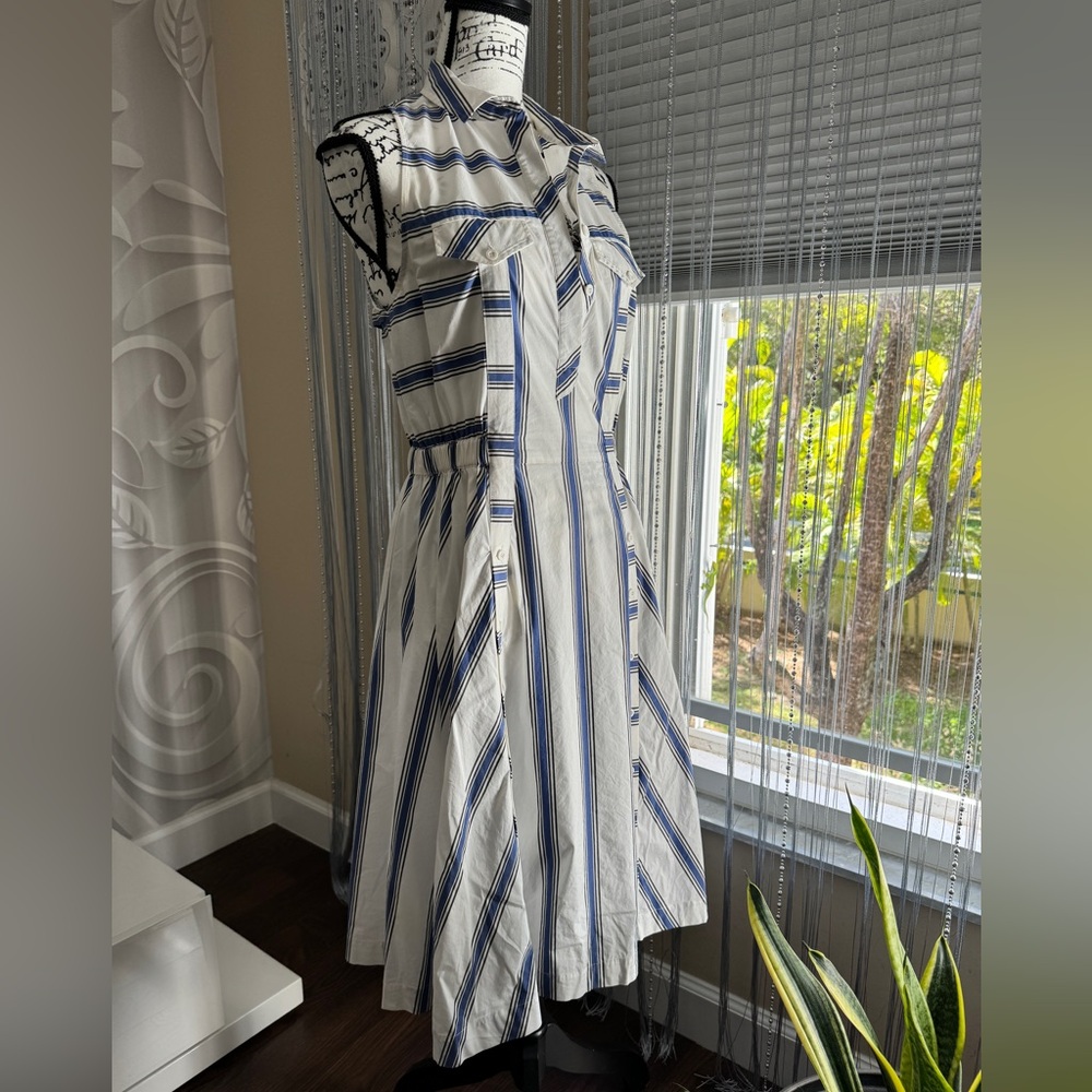 Rebecca Minkoff Blue and White Striped Midi Dress
